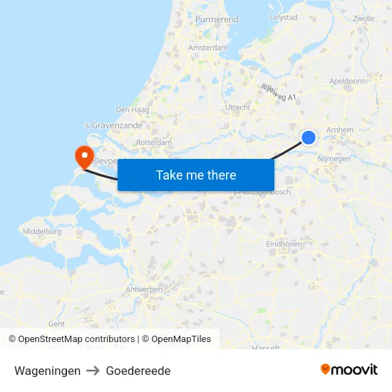 Wageningen to Goedereede map