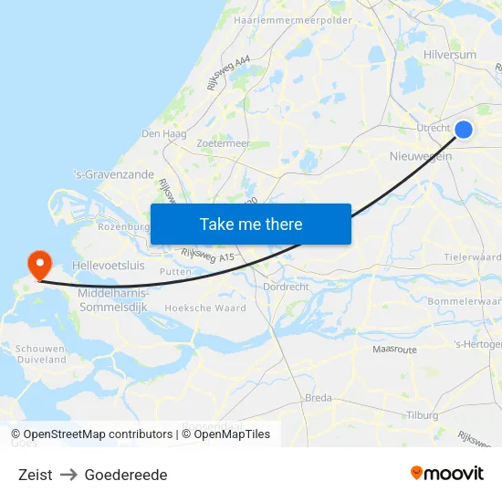 Zeist to Goedereede map
