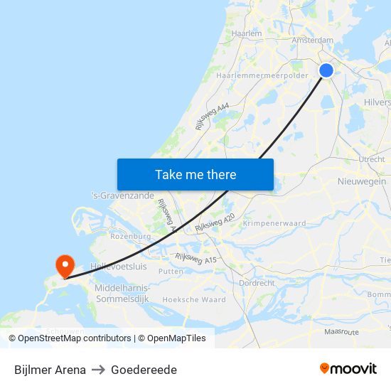 Bijlmer Arena to Goedereede map