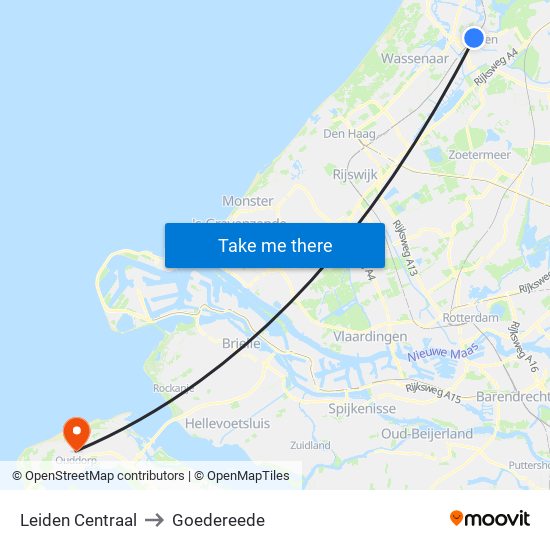 Leiden Centraal to Goedereede map