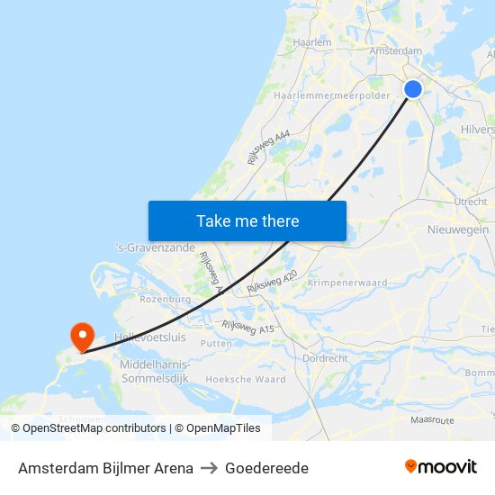 Amsterdam Bijlmer Arena to Goedereede map