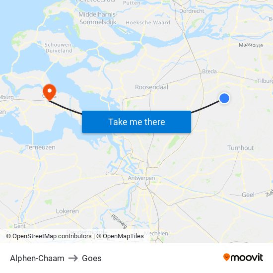 Alphen-Chaam to Goes map