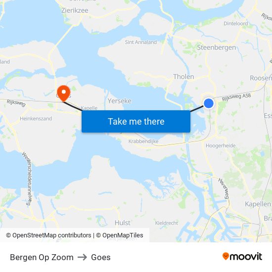 Bergen Op Zoom to Goes map