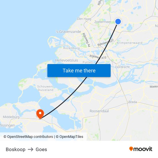 Boskoop to Goes map