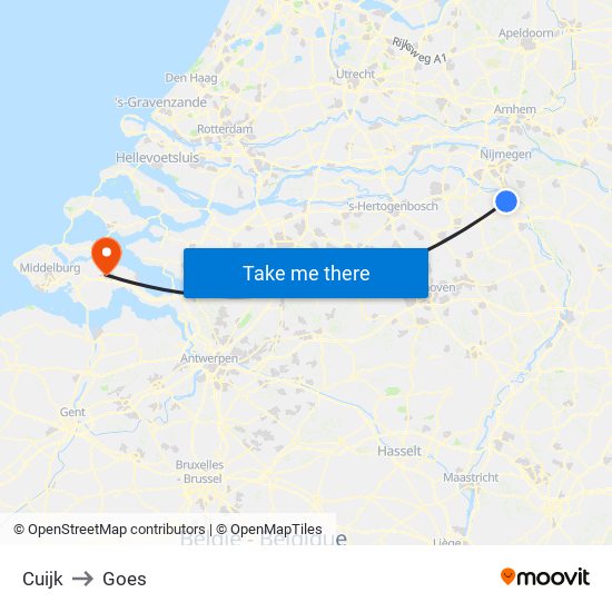 Cuijk to Goes map