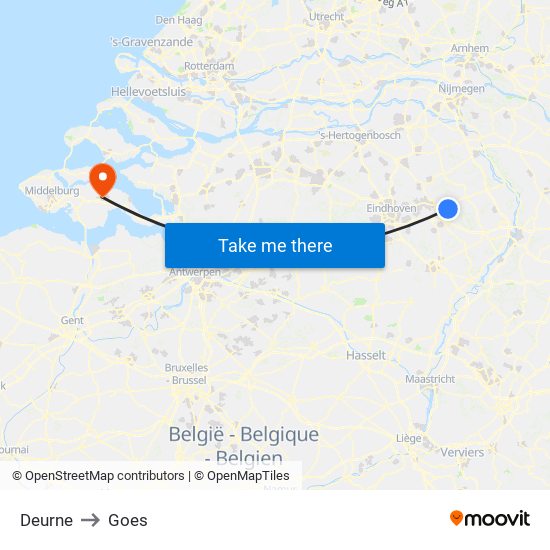 Deurne to Goes map