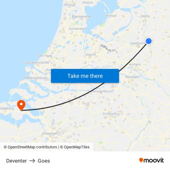 Deventer to Goes map