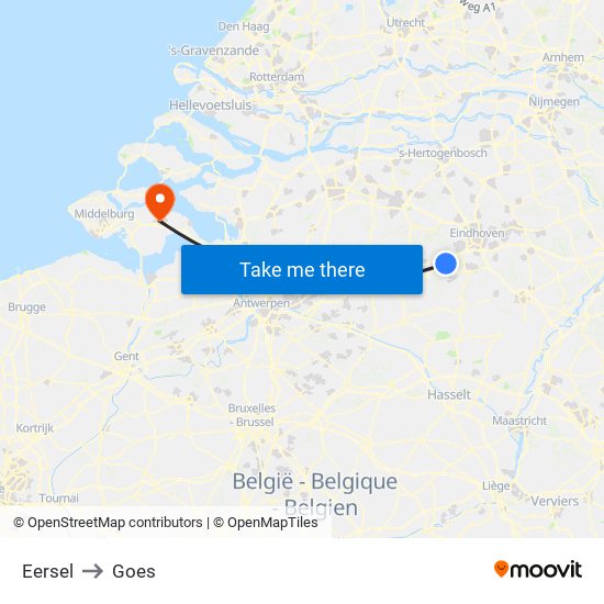 Eersel to Goes map