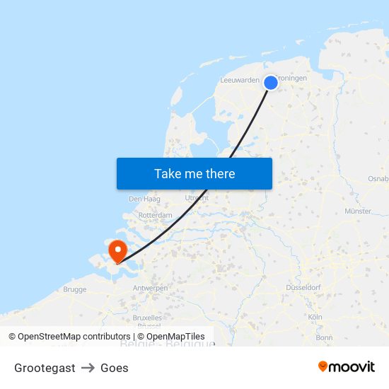 Grootegast to Goes map