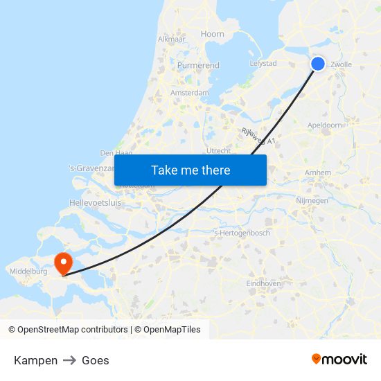 Kampen to Goes map