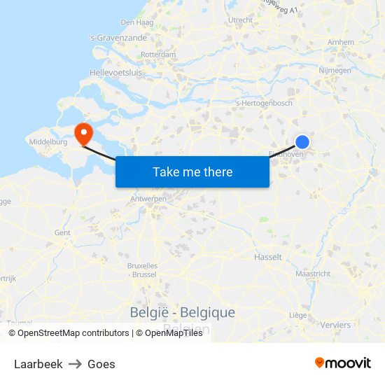 Laarbeek to Goes map