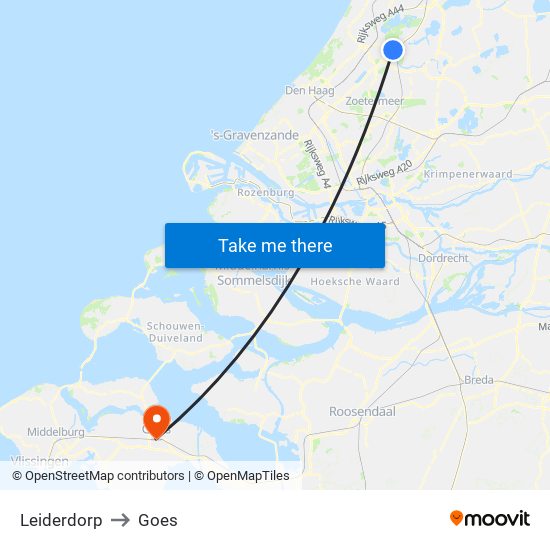 Leiderdorp to Goes map