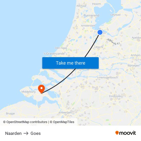 Naarden to Goes map