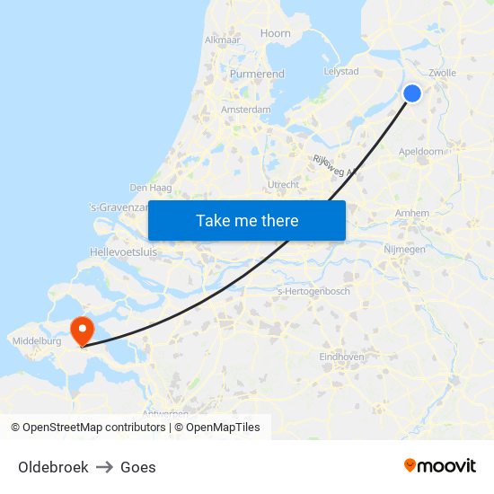 Oldebroek to Goes map
