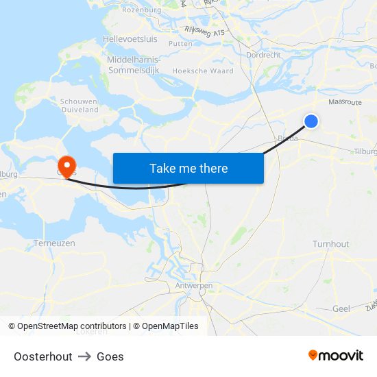 Oosterhout to Goes map