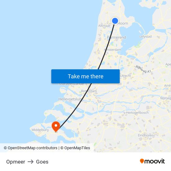 Opmeer to Goes map