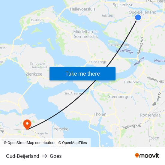 Oud-Beijerland to Goes map