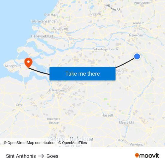 Sint Anthonis to Goes map