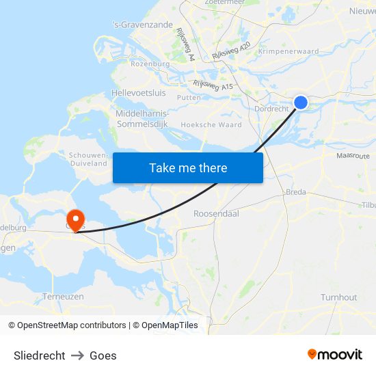 Sliedrecht to Goes map