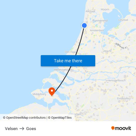 Velsen to Goes map