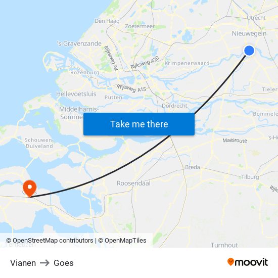 Vianen to Goes map