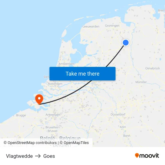 Vlagtwedde to Goes map