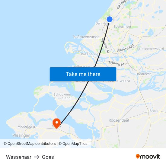 Wassenaar to Goes map