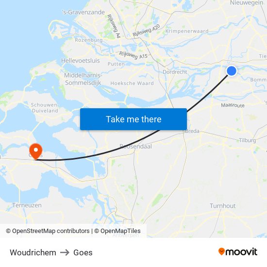 Woudrichem to Goes map