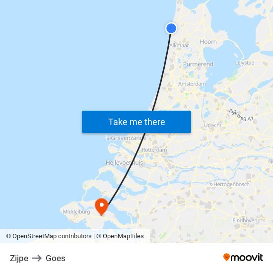 Zijpe to Goes map