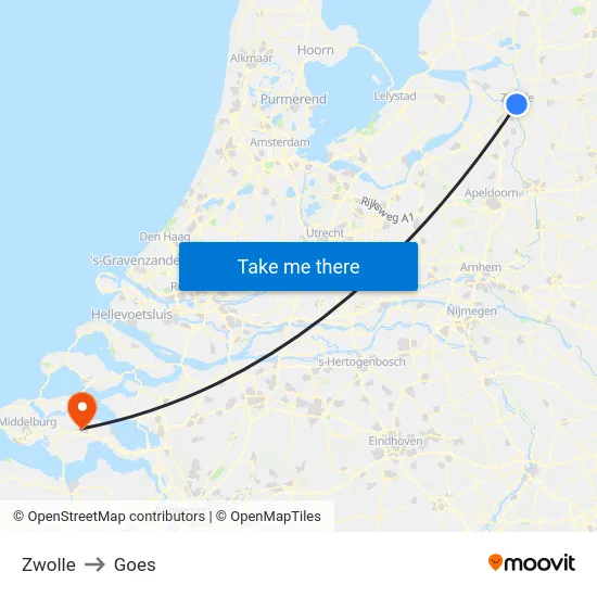 Zwolle to Goes map