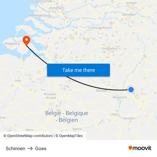 Schinnen to Goes map