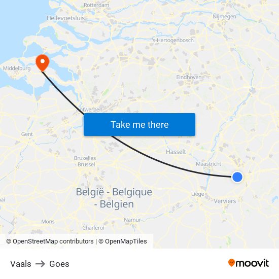Vaals to Goes map
