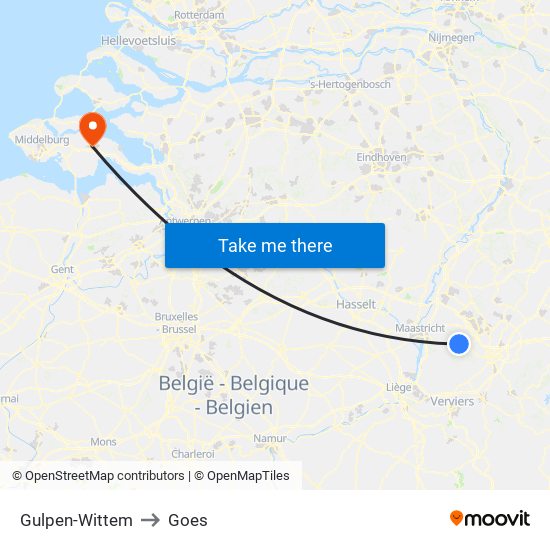 Gulpen-Wittem to Goes map