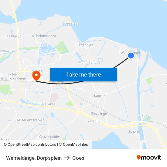 Wemeldinge, Dorpsplein to Goes map