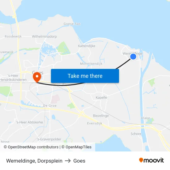 Wemeldinge, Dorpsplein to Goes map