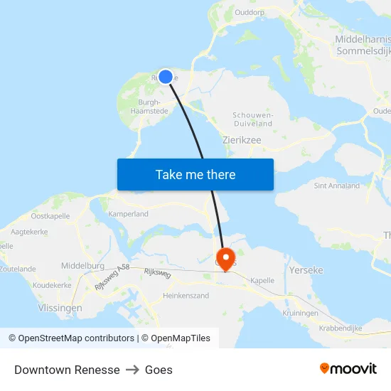 Downtown Renesse to Goes map