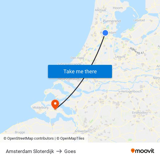 Amsterdam Sloterdijk to Goes map