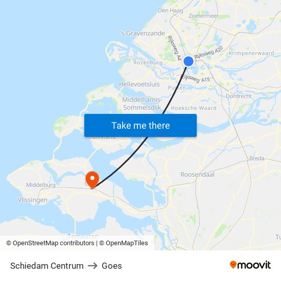 Schiedam Centrum to Goes map