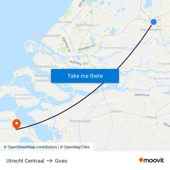 Utrecht Centraal to Goes map