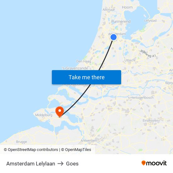 Amsterdam Lelylaan to Goes map