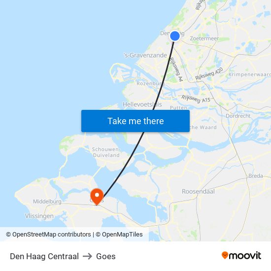 Den Haag Centraal to Goes map