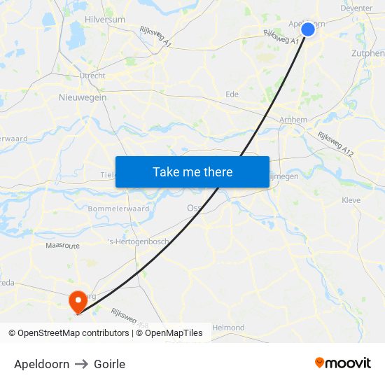 Apeldoorn to Goirle map