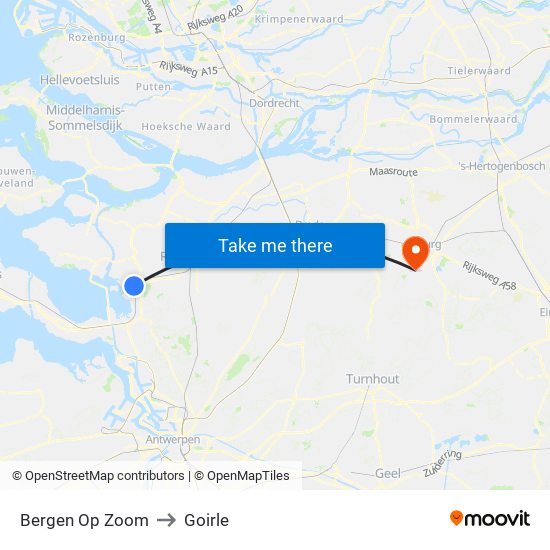 Bergen Op Zoom to Goirle map