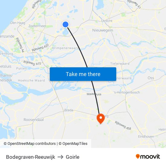 Bodegraven-Reeuwijk to Goirle map