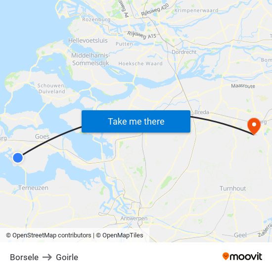 Borsele to Goirle map