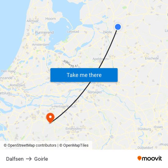 Dalfsen to Goirle map