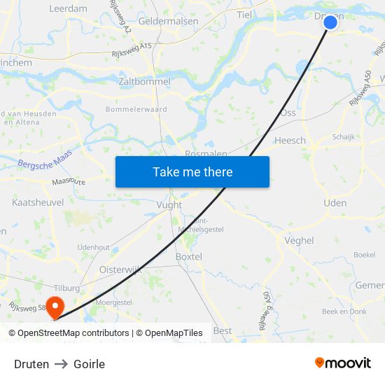 Druten to Goirle map