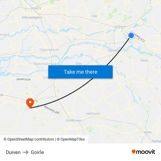 Duiven to Goirle map