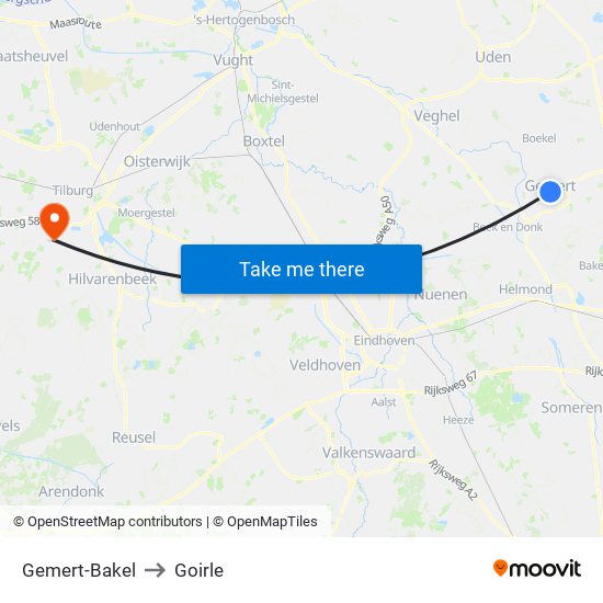 Gemert-Bakel to Goirle map