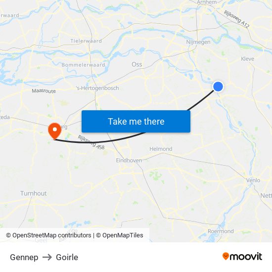 Gennep to Goirle map